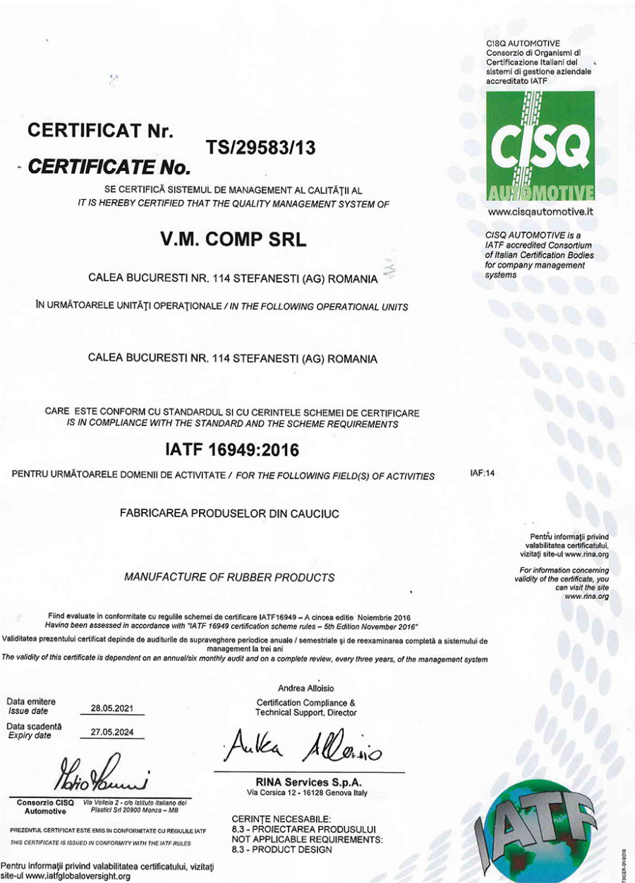 Certificat IATF 16949:2016